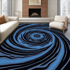 Black Blue Swirling Line Pattern Rug