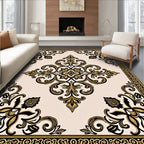 Classic Black Gold Floral Square Pattern Rug