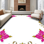 Ornate Pink Floral Golden Border Rug