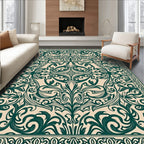 Ornate Teal Floral Scroll Pattern Rug