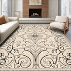 Elegant Black Line Art Floral Rug