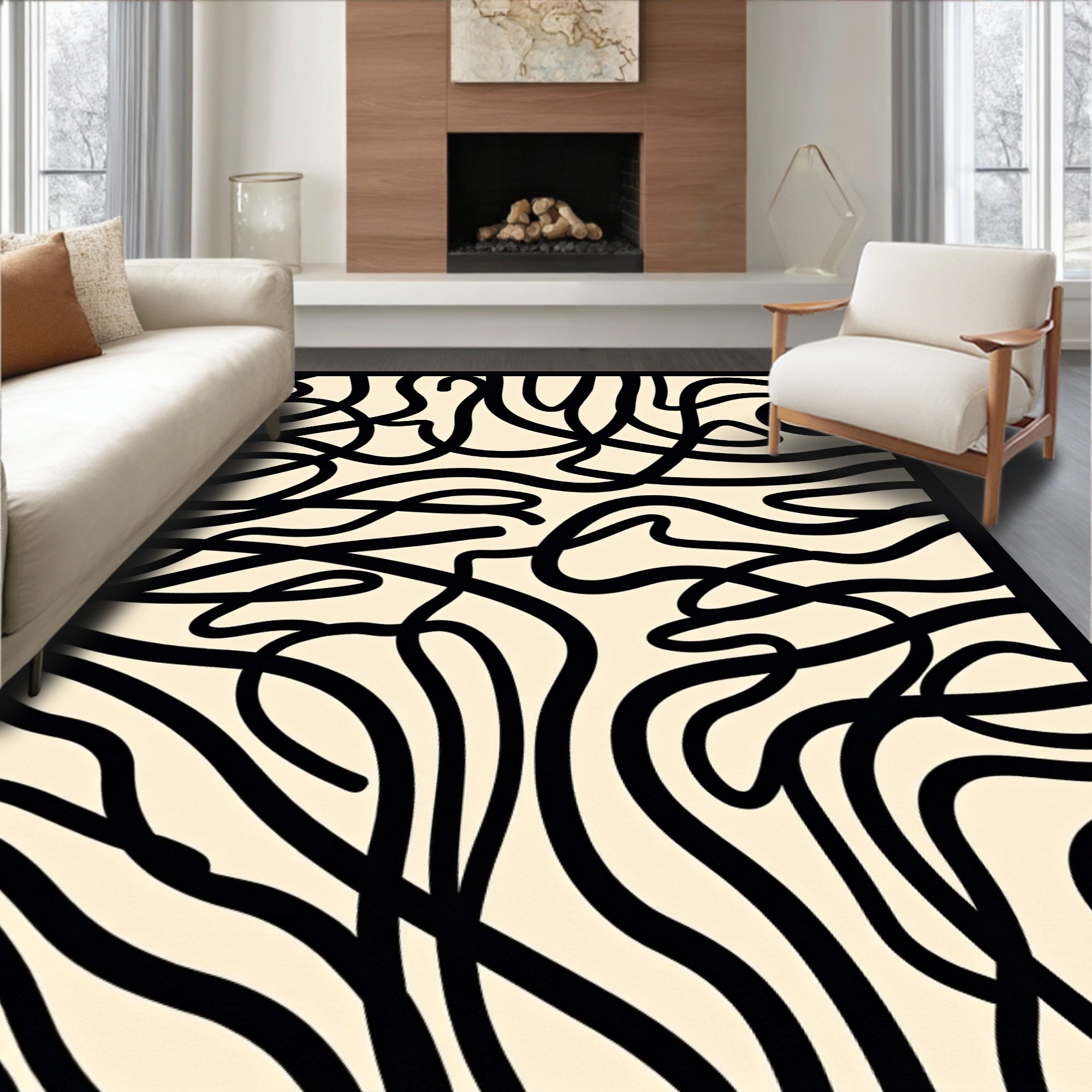 Organic Black Cream Flow Rug