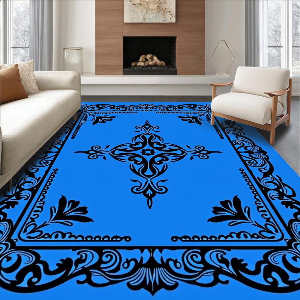 Ornate Black Floral Frame Rug