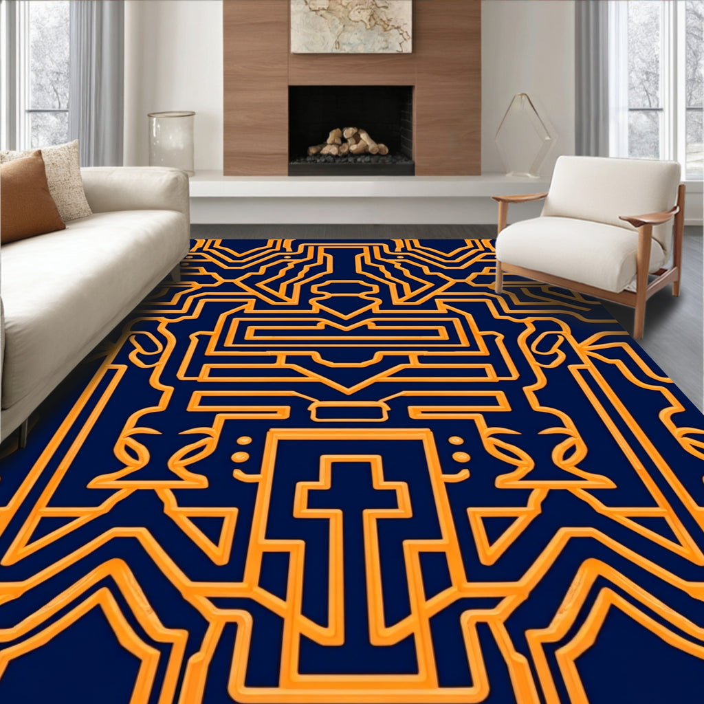 Intricate Orange Geometric Line Art Rug