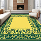 Ornate Green Floral Scroll Pattern Rug