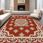 Ornate Red Cream Floral Medallion Rug