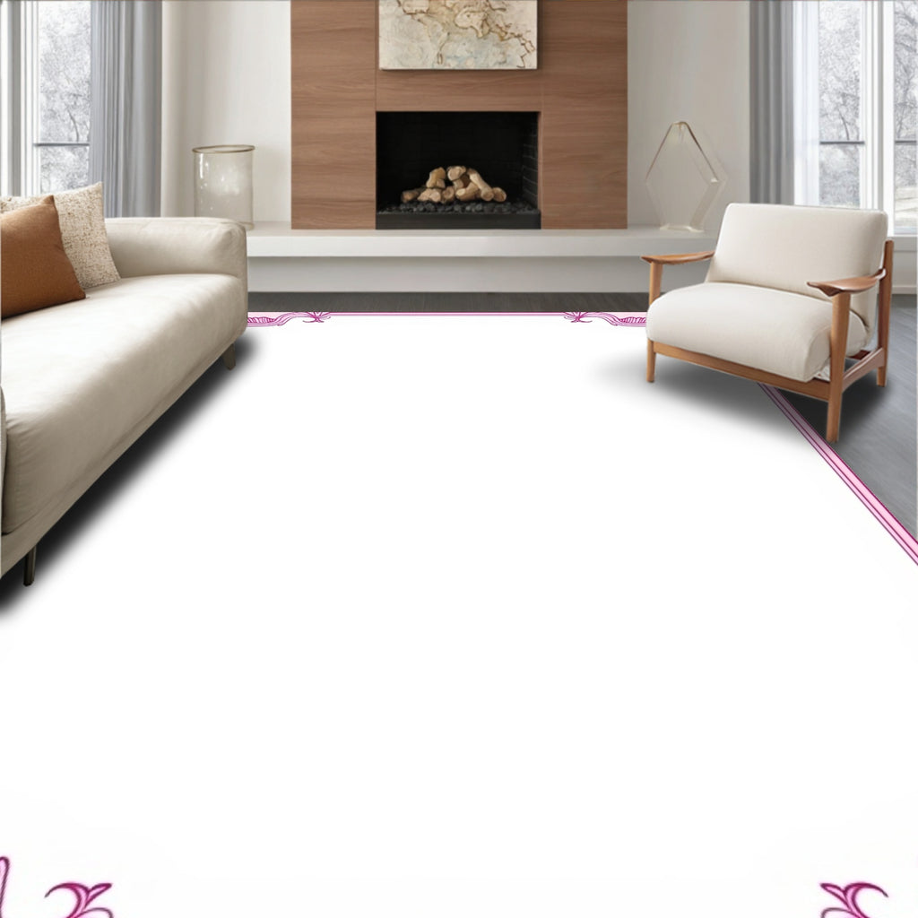 Ornate Pink Swirl Border Design Rug