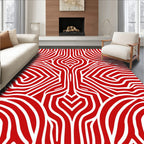 Red White Organic Flowing Pattern Rug