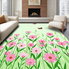 Pink Daisy Butterfly Meadow Pattern Rug