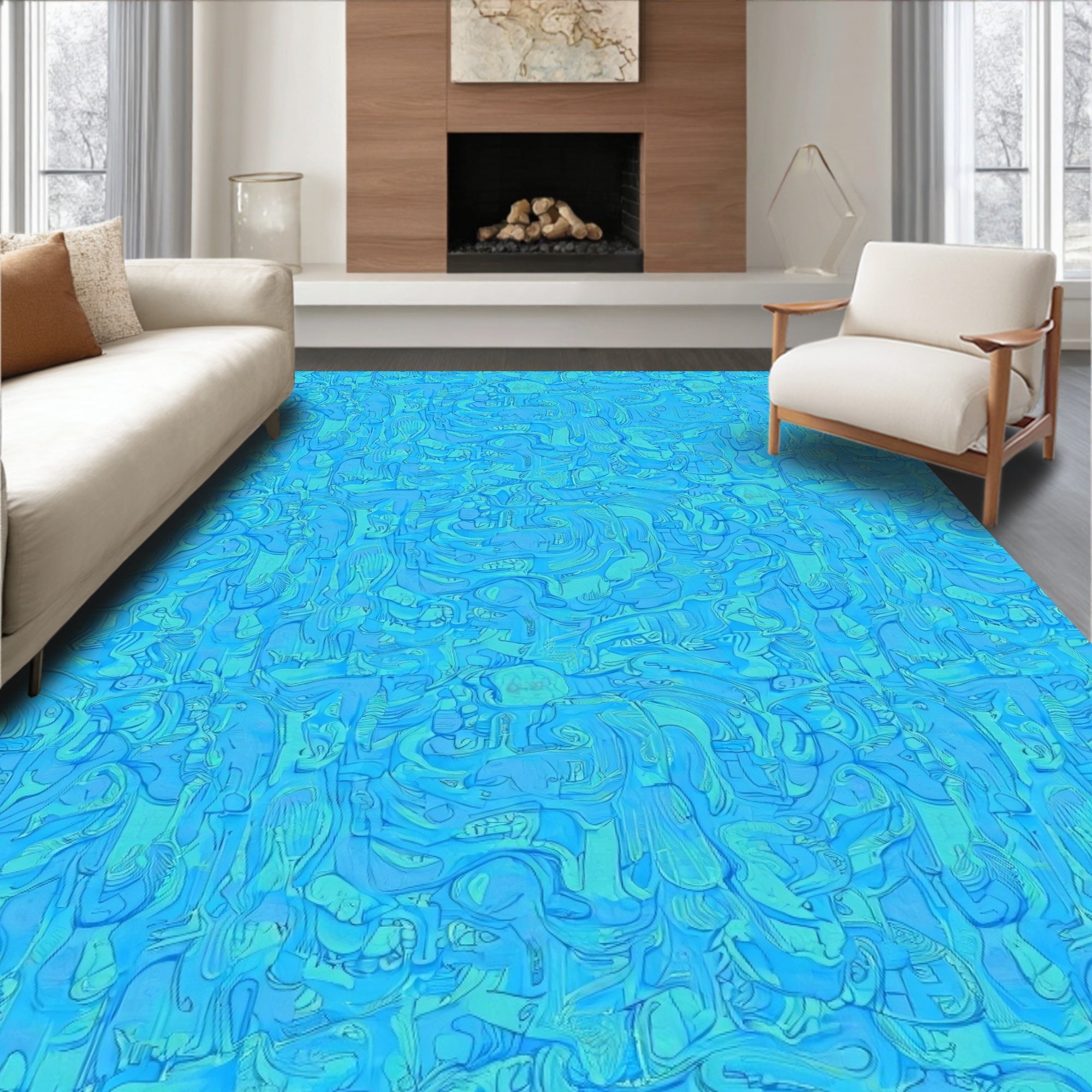 Abstract Blue Organic Pattern Rug