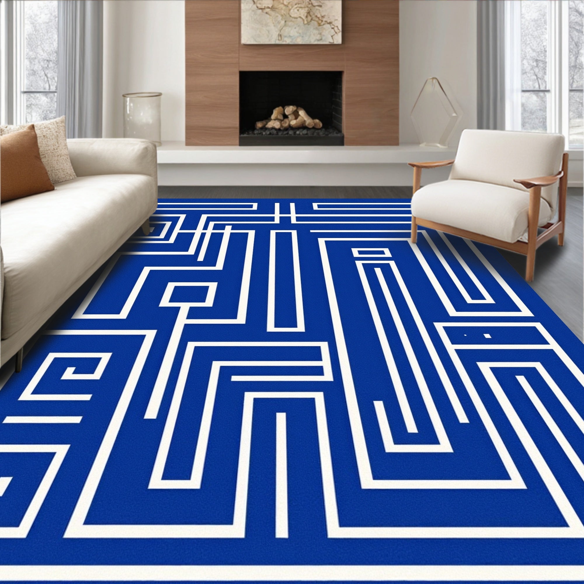 Modern Abstract Geometric Maze Design Rug