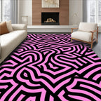 Pink Black Abstract Maze Pattern Rug