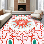 Red Teal Starburst Mandala Pattern Rug