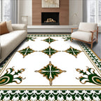 Elegant Green Gold Floral Medallion Design Rug