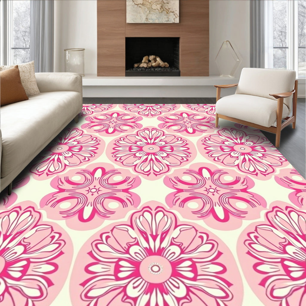 Pink Floral Medallion Pattern Rug
