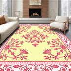 Pink Floral Medallion Yellow Background Rug