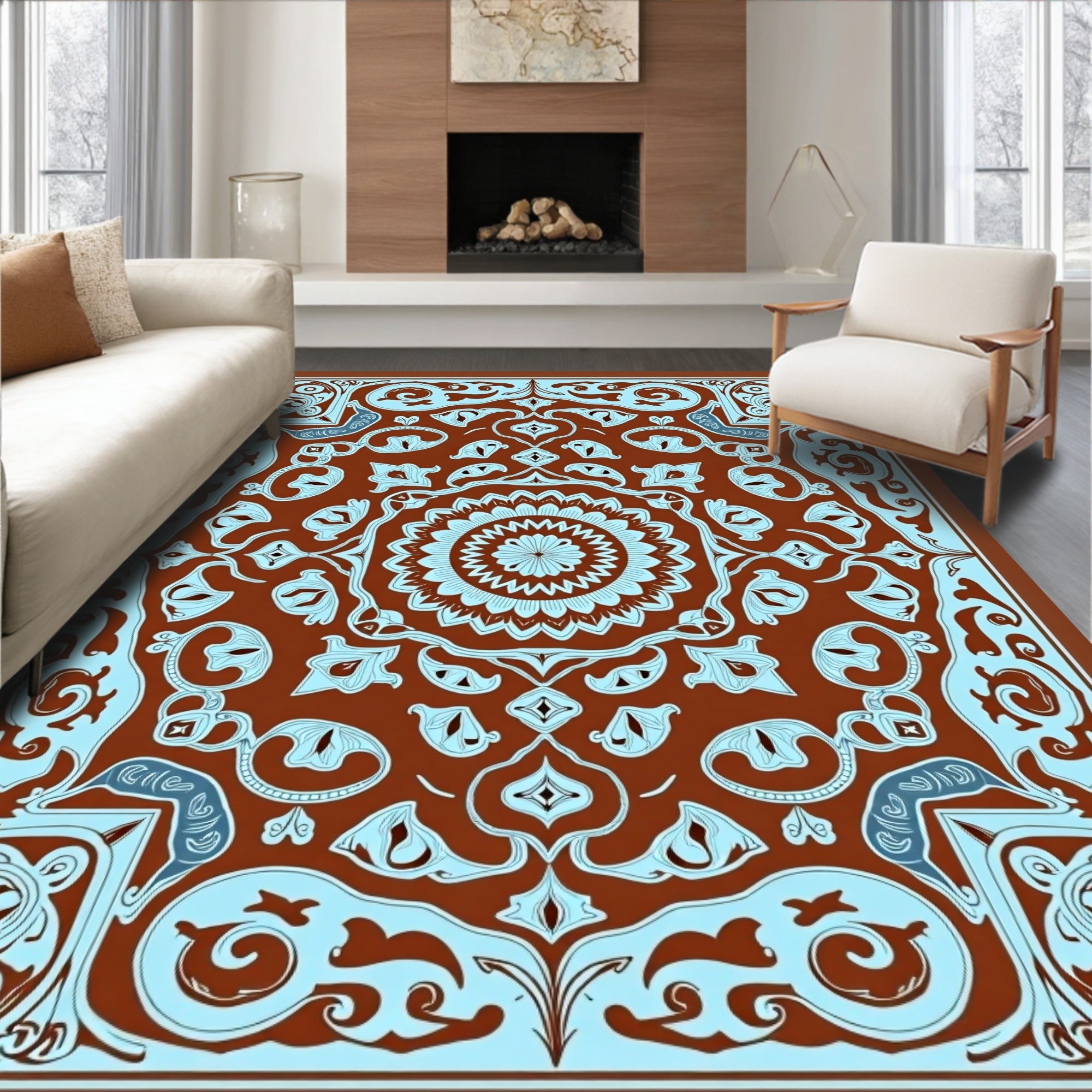 Intricate Floral Medallion Arabesque Pattern Rug