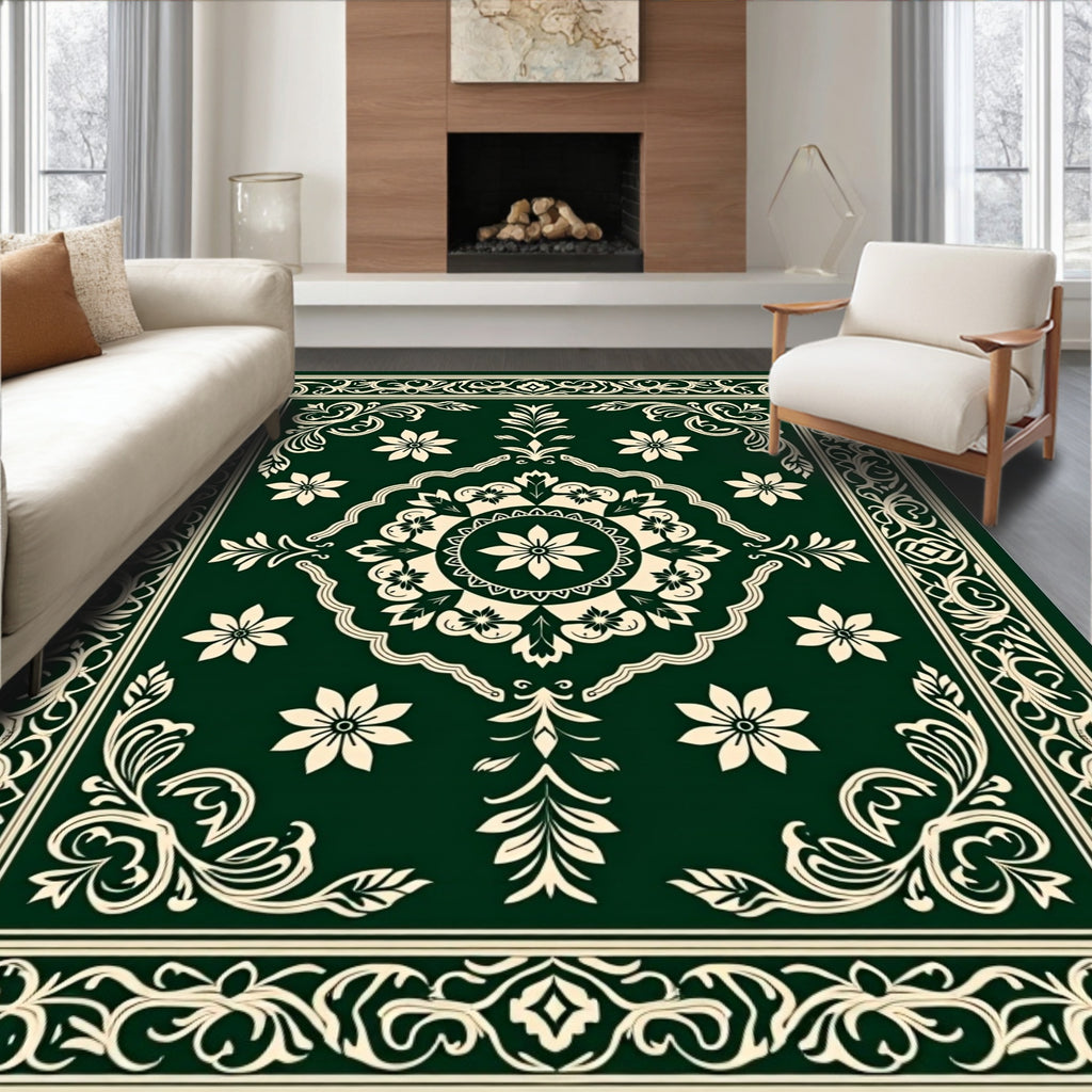 Elegant Floral Medallion Border Design Rug