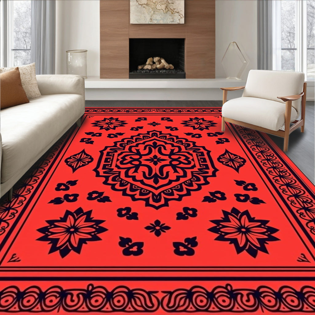 Bold Red Floral Medallion Design Rug