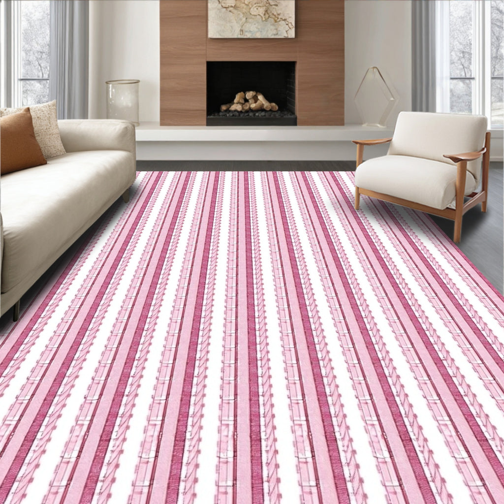Pink Stripe Modern Textured Design Rug