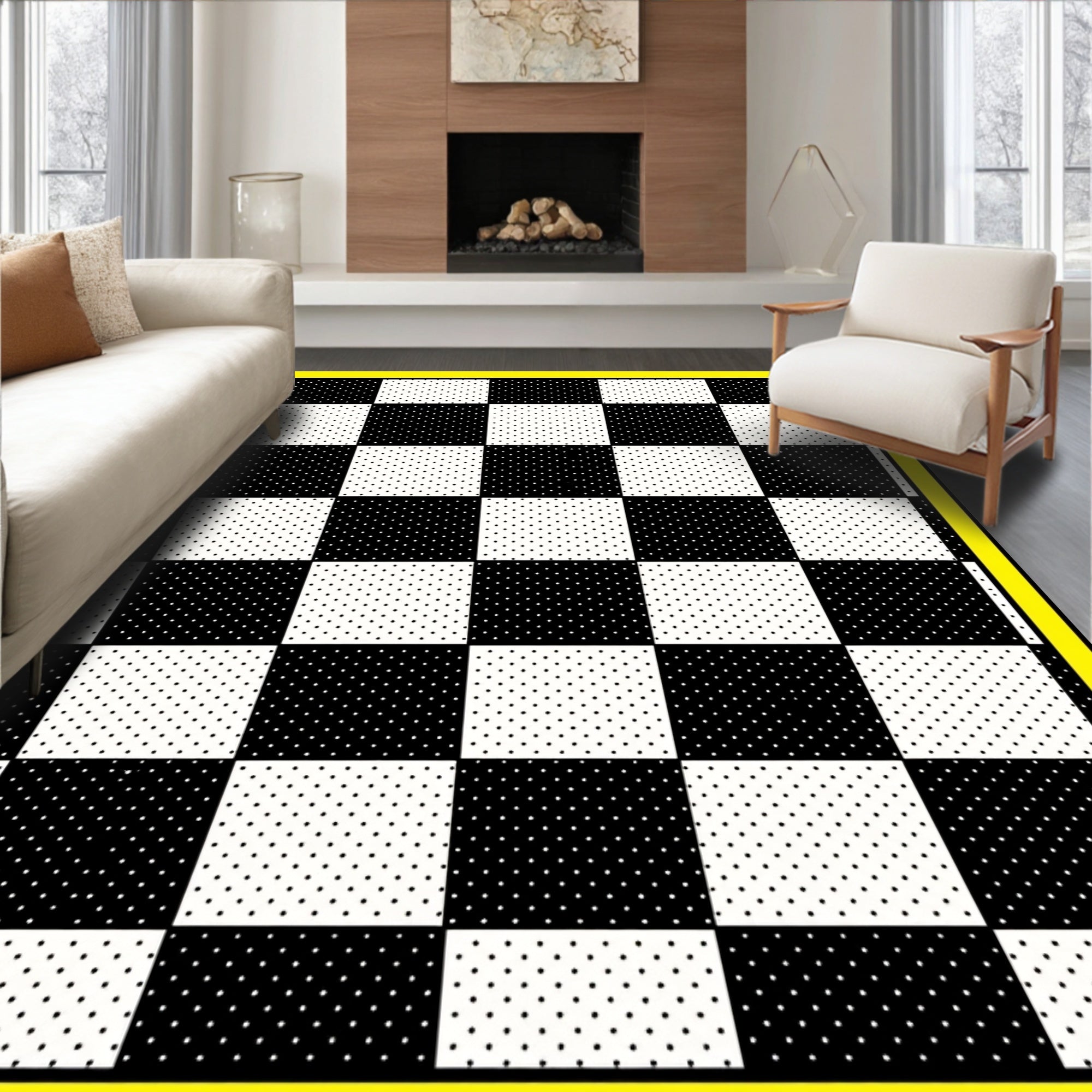 Bold Checkered Pattern With Dots Rug