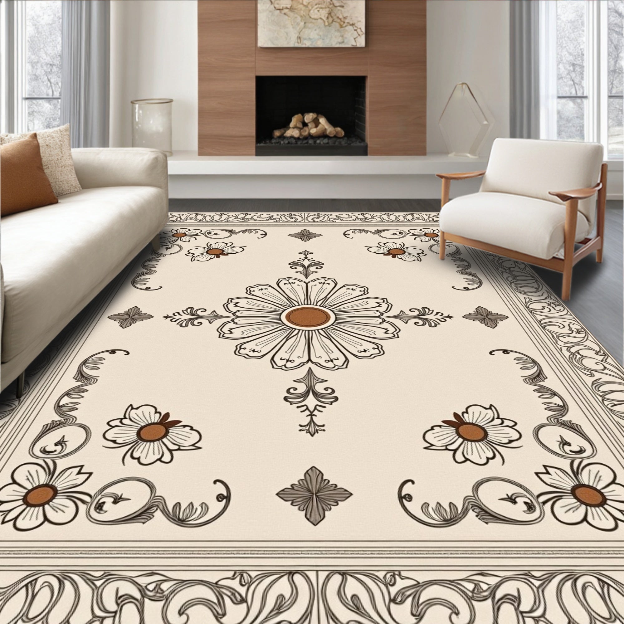 Vintage Floral Garden Square Pattern Rug