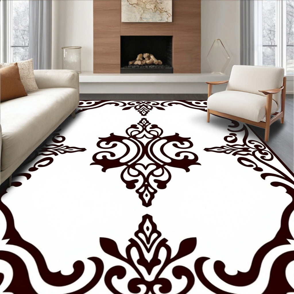 Ornate Scrollwork Baroque Pattern Design Rug