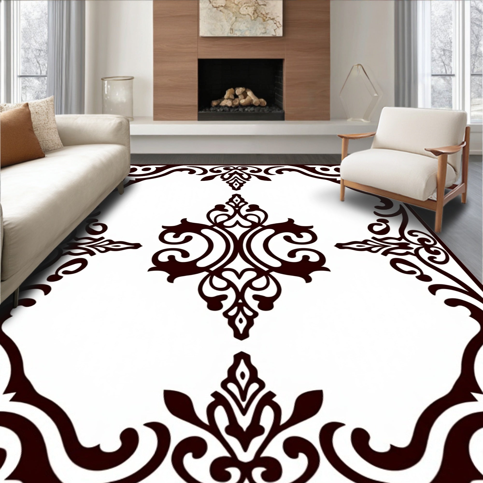 Ornate Scrollwork Baroque Pattern Design Rug