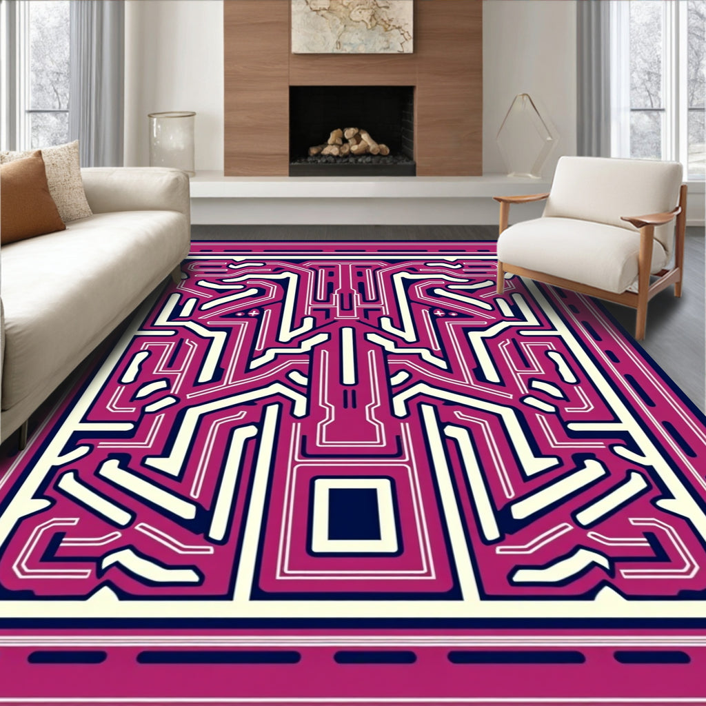 Bold Geometric Circuit Pattern Rug