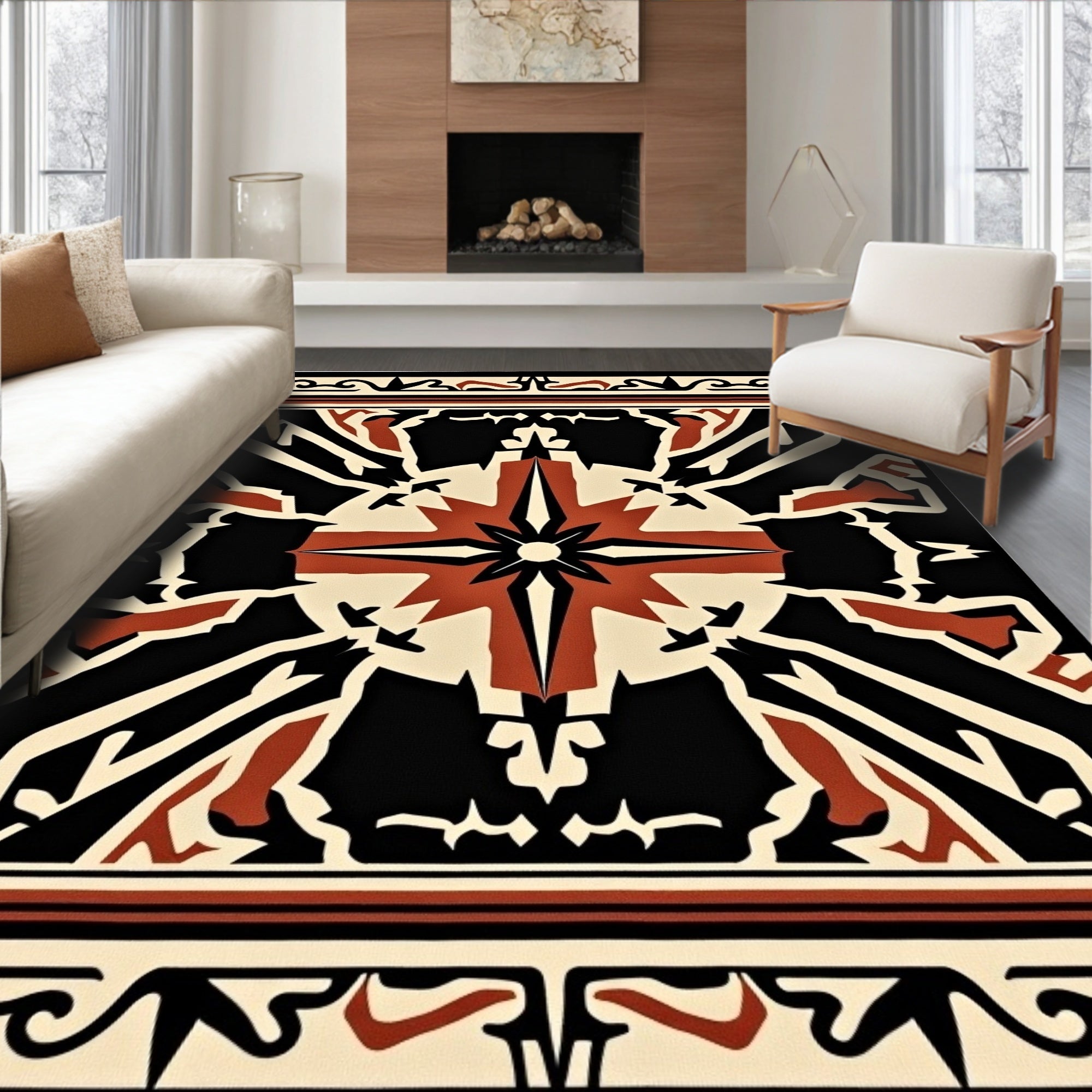 Bold Geometric Compass Star Design Rug