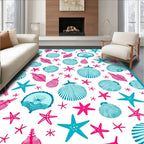 Teal Pink Seashell Patterned Design Rug