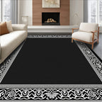 Abstract Black White Interlocking Border Rug