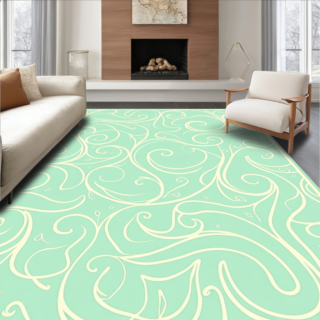 Mint Green Swirls Vine Pattern Rug