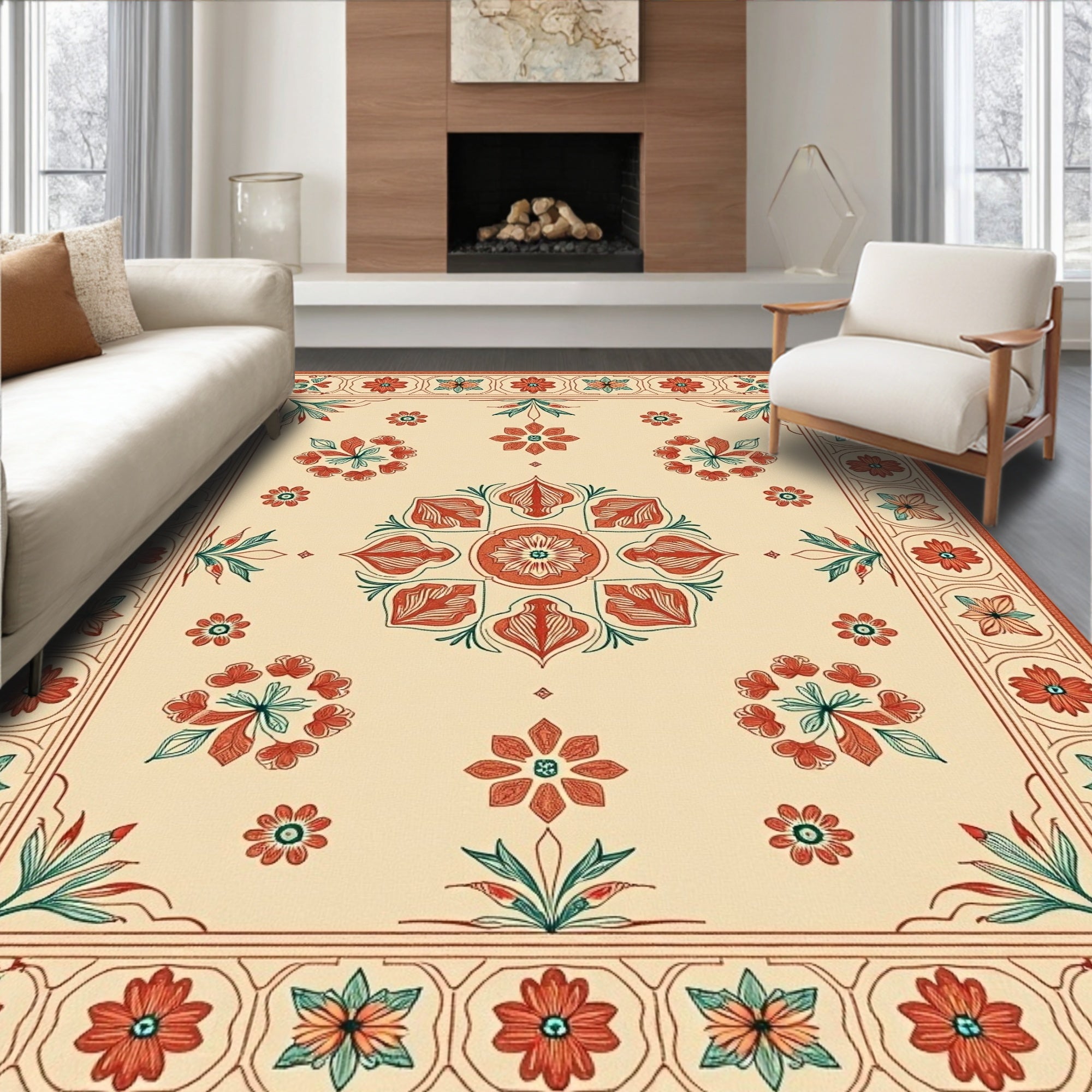 Heritage Floral Medallion Cream Rug