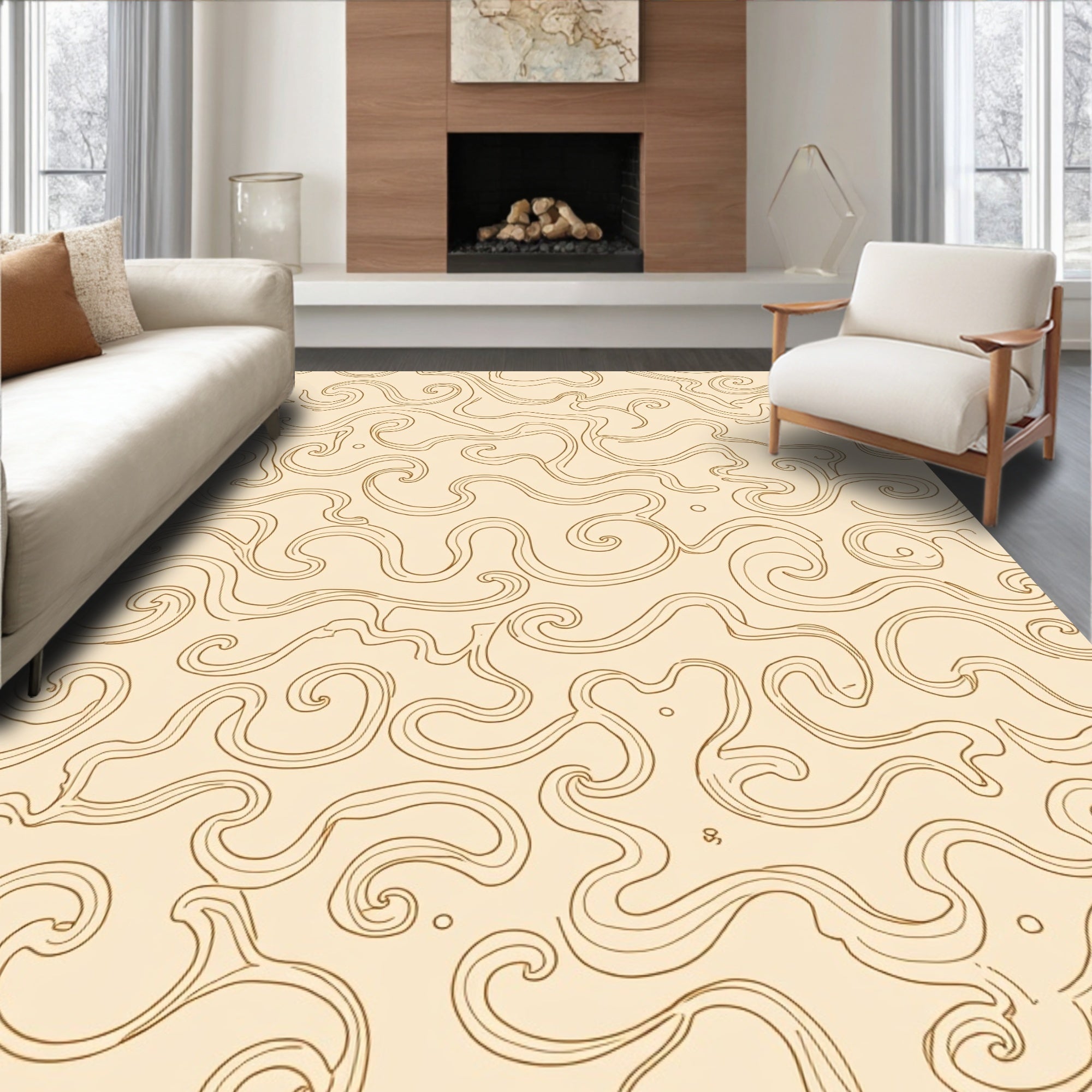 Cream Swirl Abstract Pattern Rug
