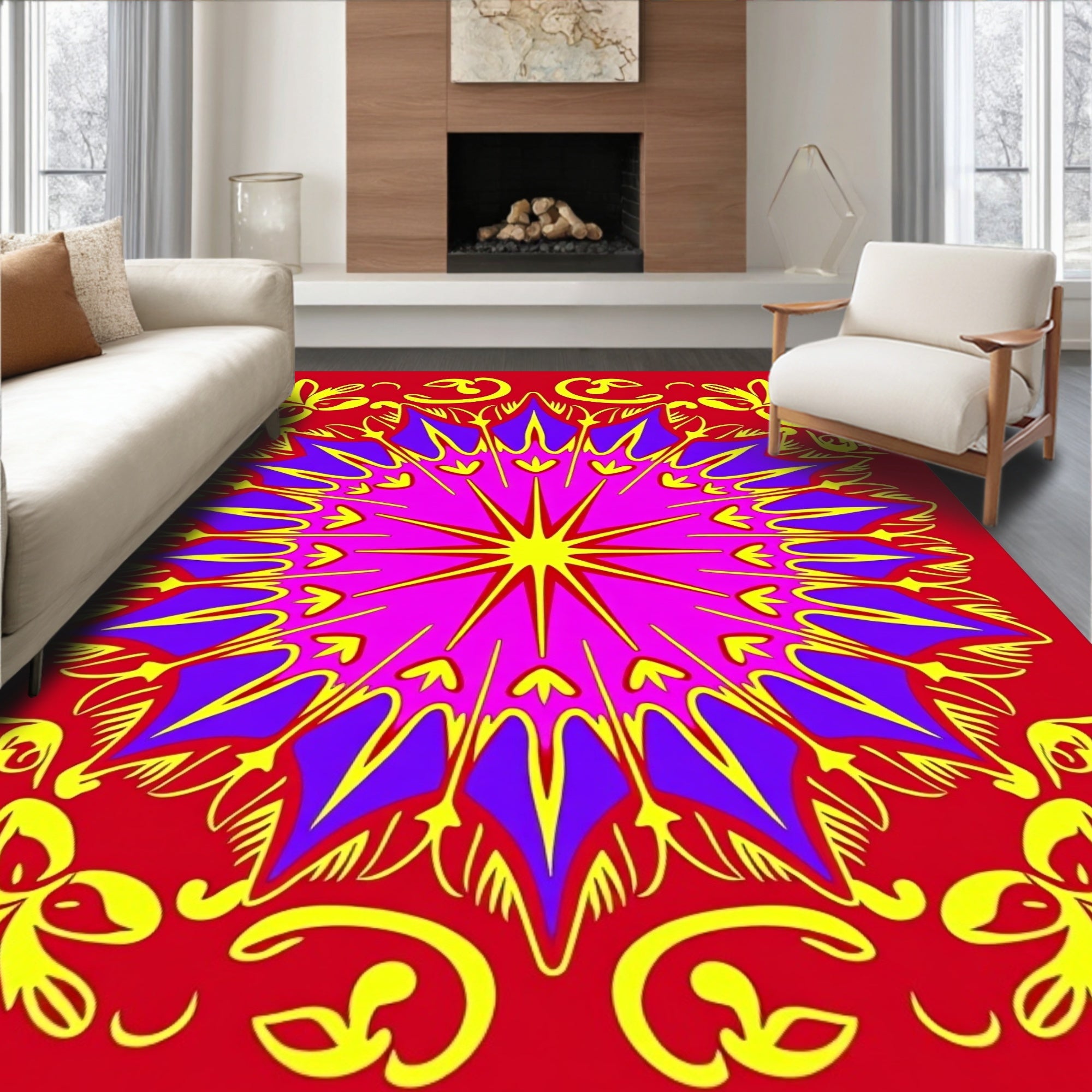 Vibrant Mandala Floral Star Design Rug