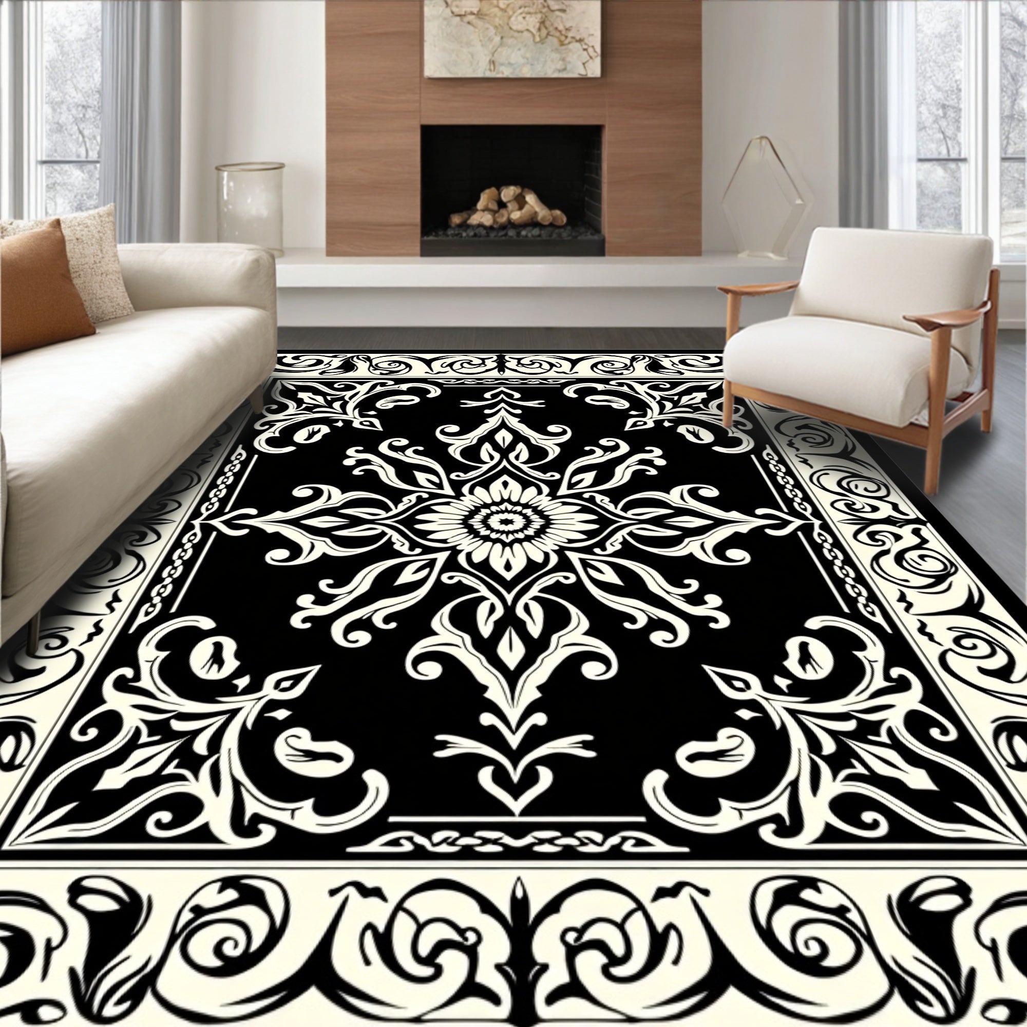Intricate Floral Scrollwork Pattern Rug