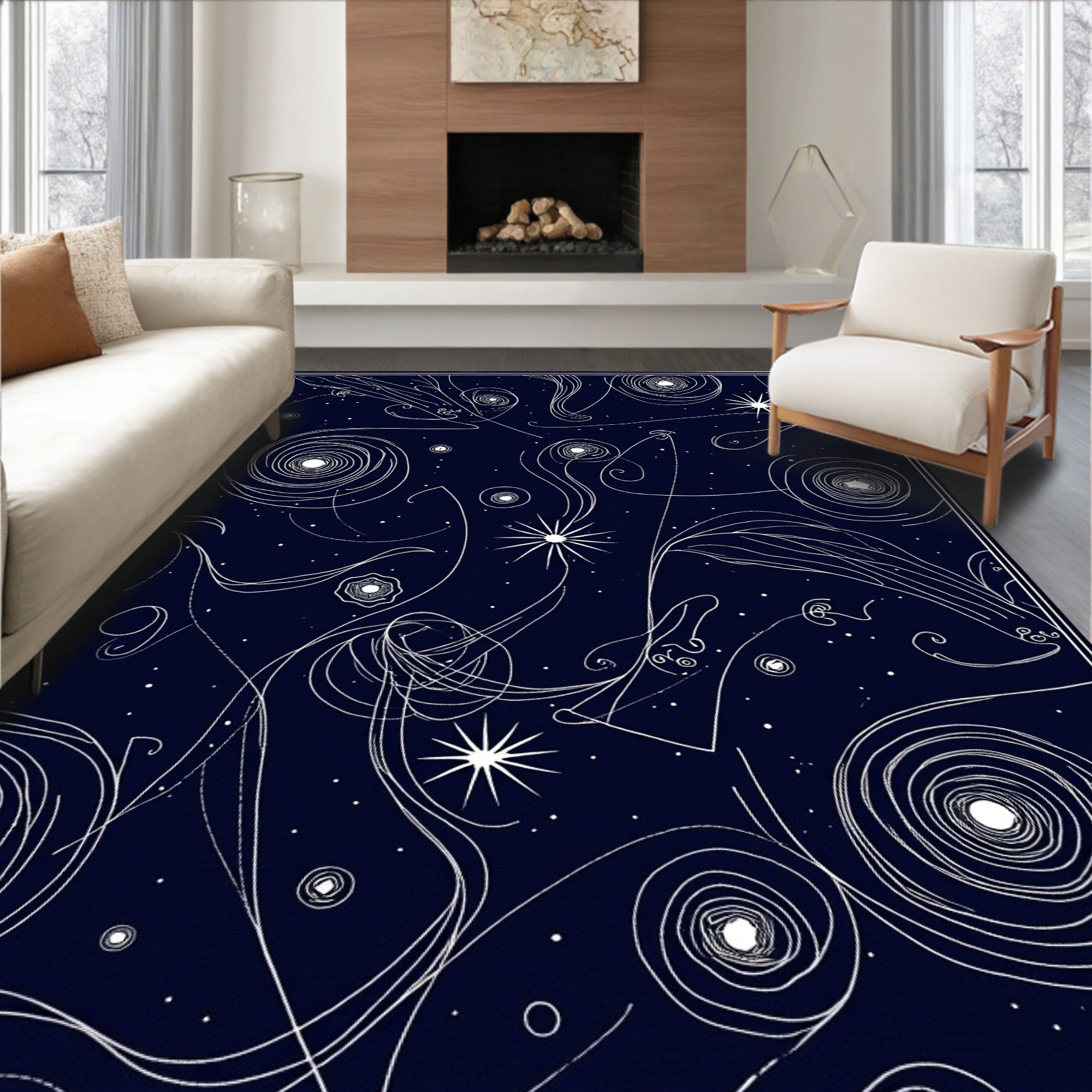Abstract Swirls and Starry Night Pattern Rug