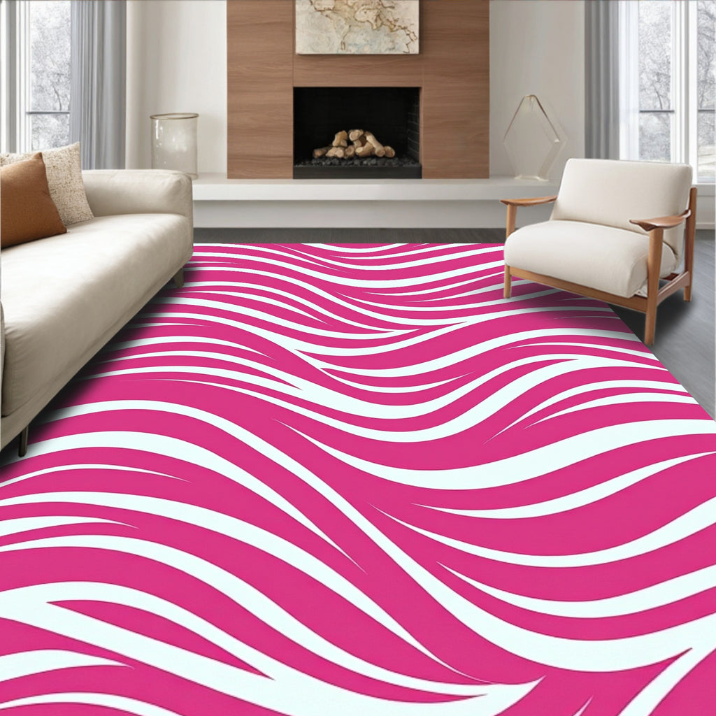 Vibrant Pink Flowing Wave Pattern Rug
