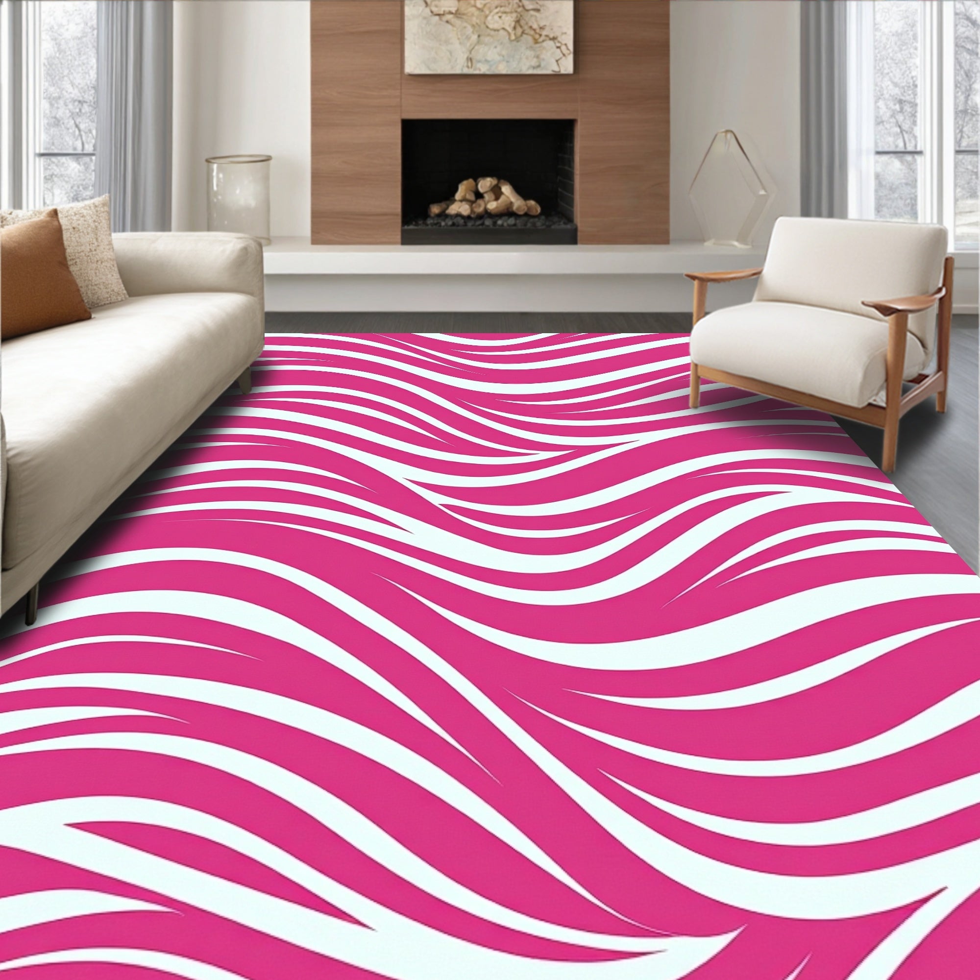 Vibrant Pink Flowing Wave Pattern Rug