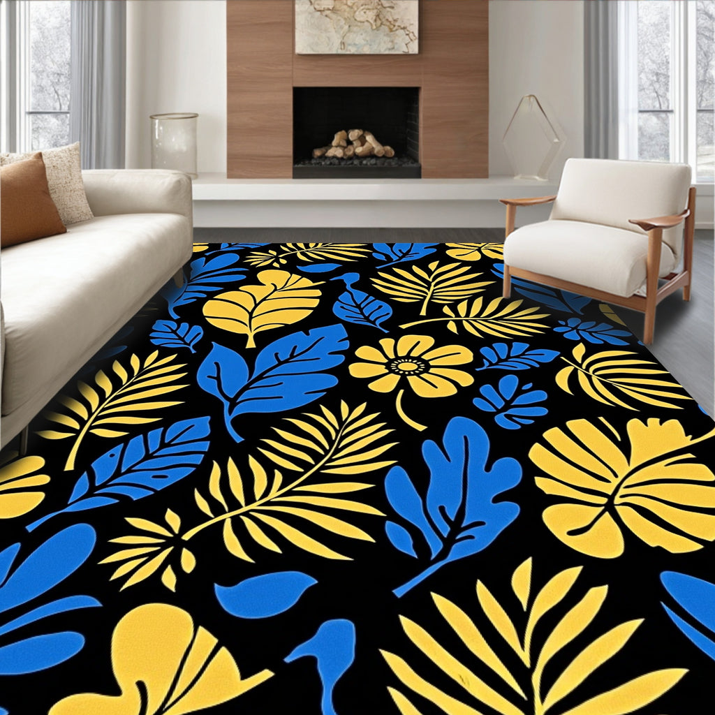 Bold Tropical Leaf Flower Pattern Rug