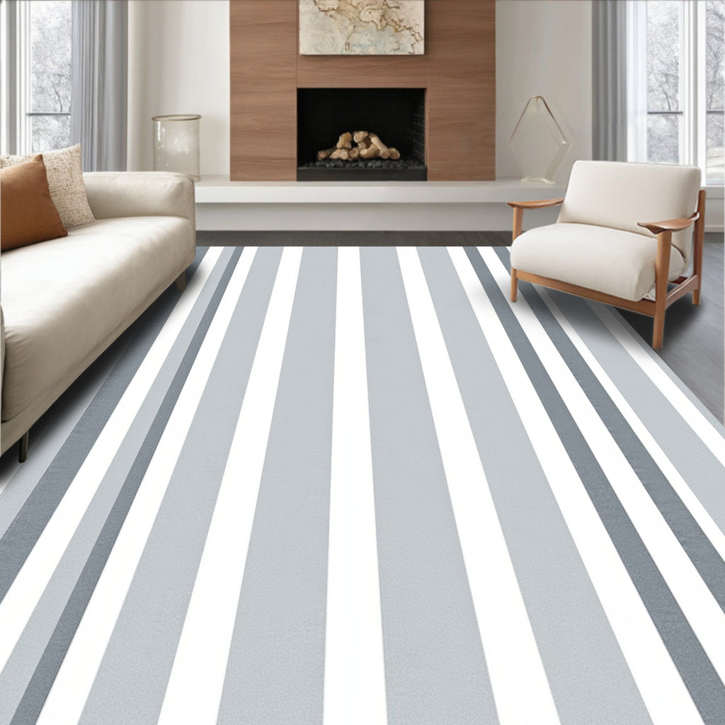 Modern Grey Stripe Pattern Rug