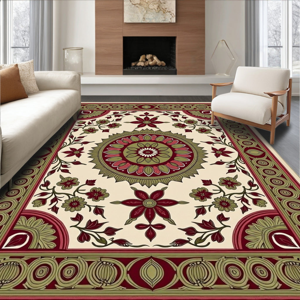 Intricate Floral Medallion Print Rug