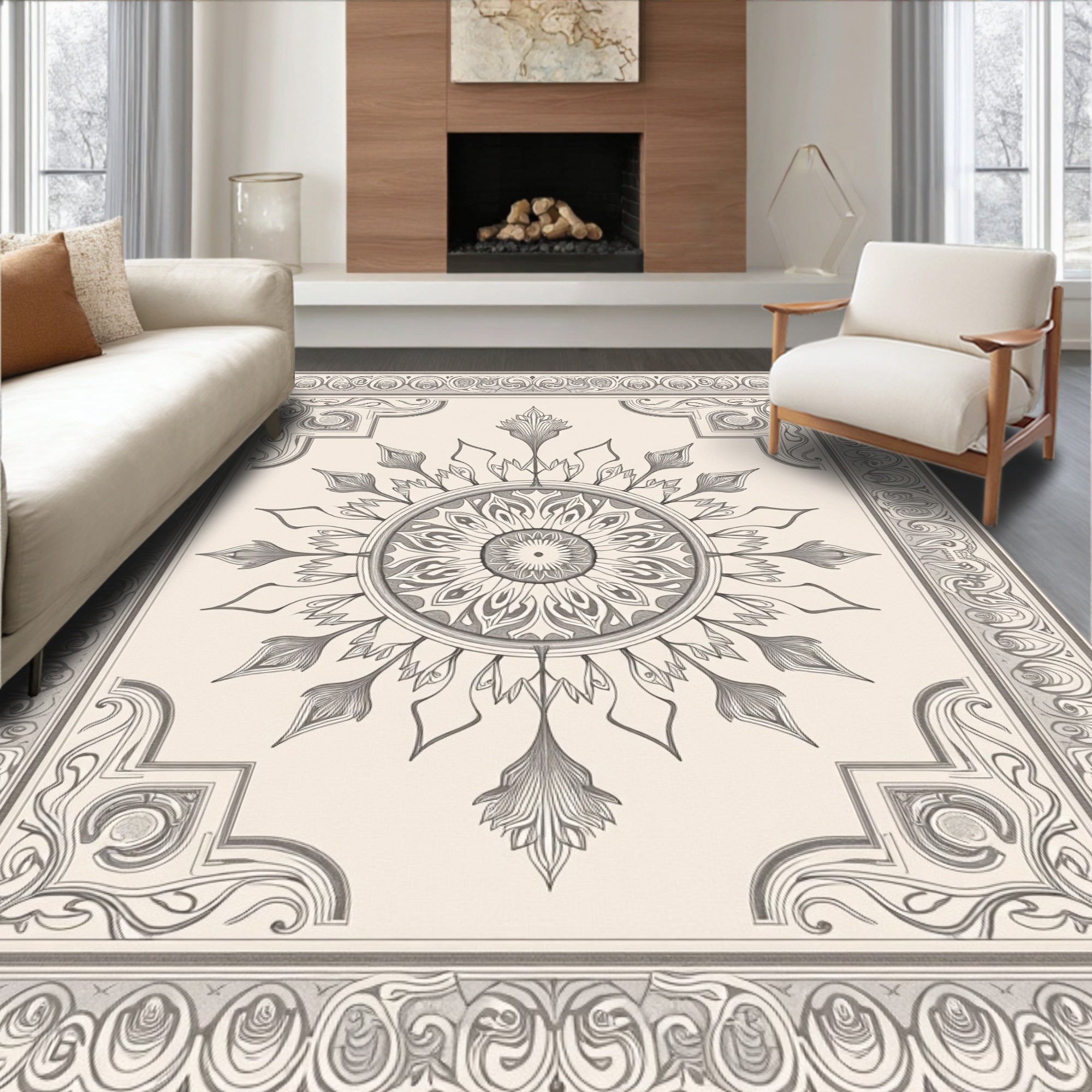 Intricate Floral Mandala Pattern Rug