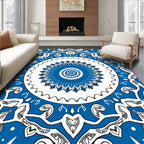 Intricate Blue White Floral Mandala Rug