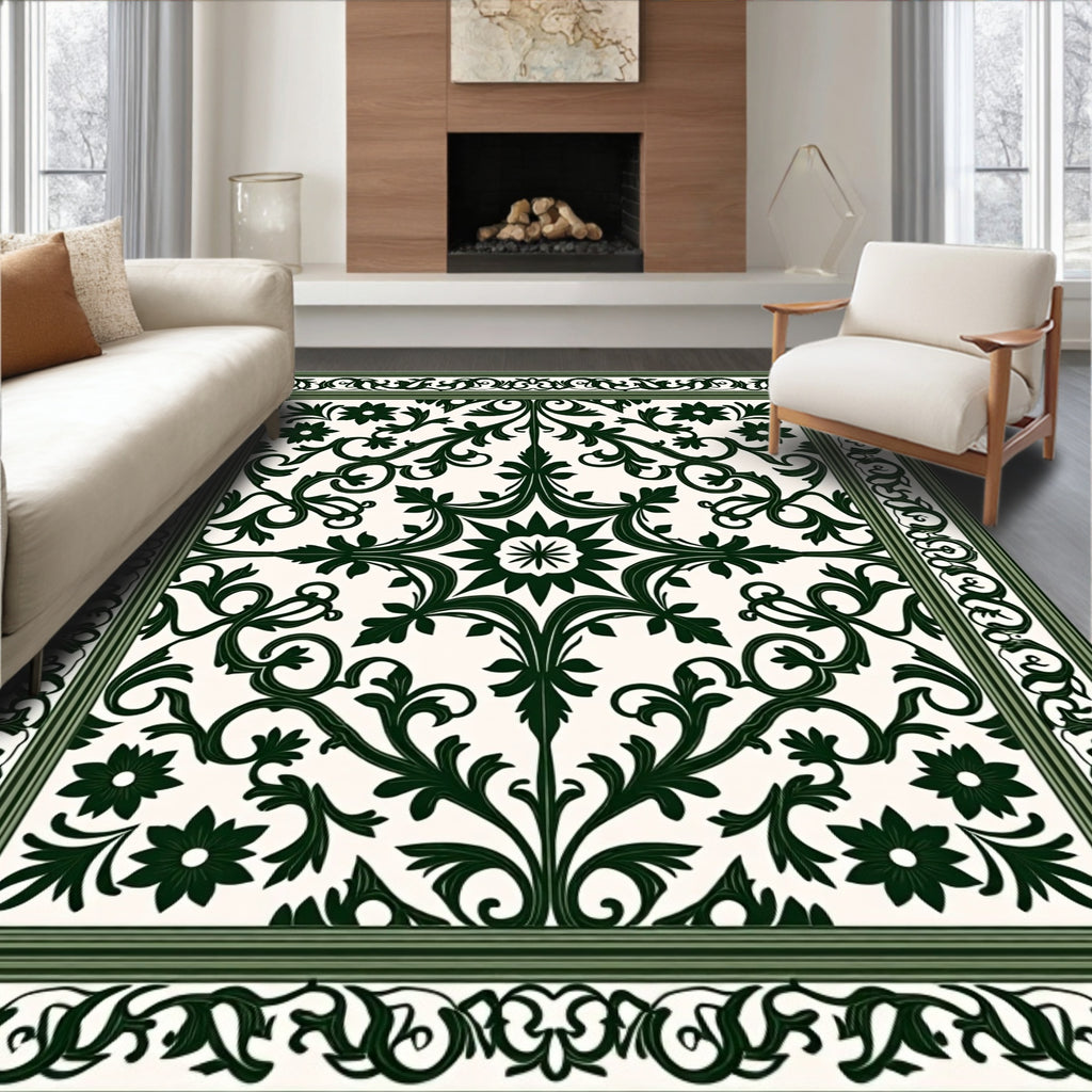 Ornate Floral Scroll Medallion Frame Rug