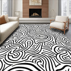Abstract Black White Swirl Pattern Rug