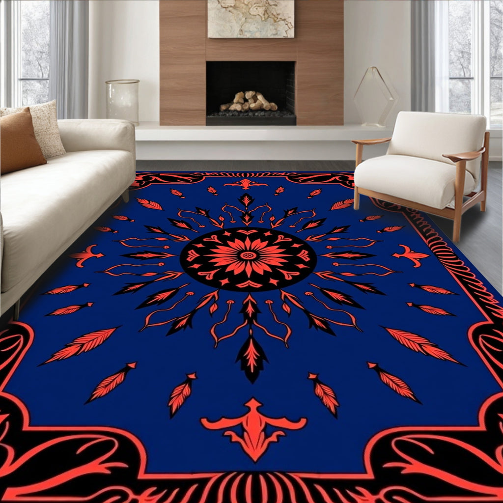 Bold Sunburst Floral Feather Design Rug