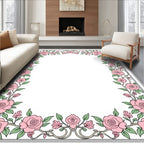 Floral Vine Pink Rose Pattern Rug
