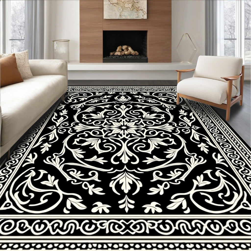 Classic Floral Scrollwork Square Pattern Rug